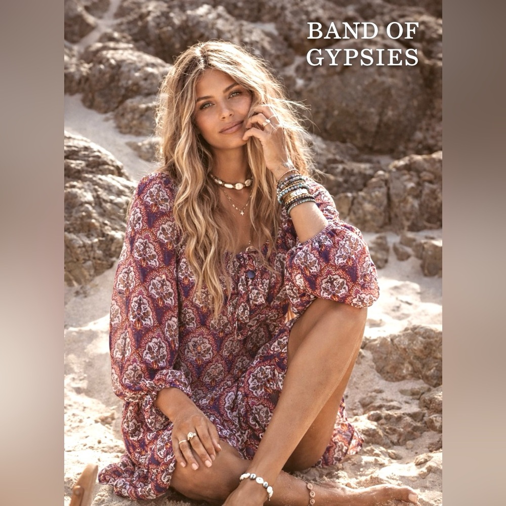 Band of Gypsies Boho Paisley Ruffle-Hem Dress,Lined,Flowy, Festival Boho,Size M
